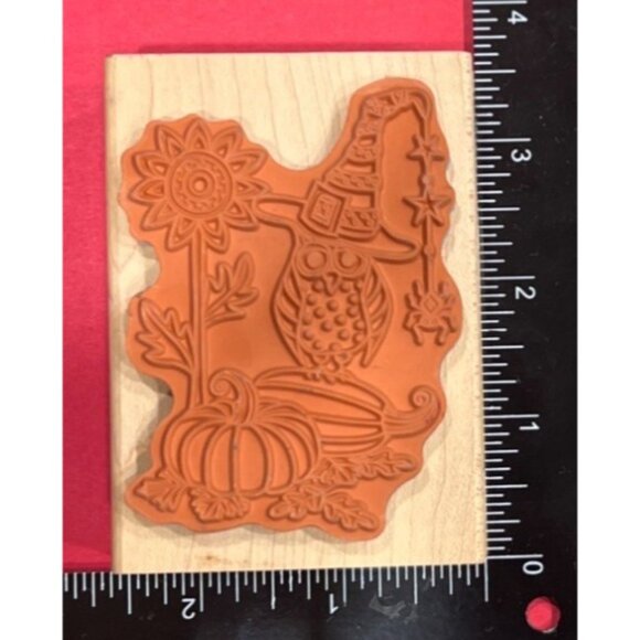 Halloween Owl & Pumpkin Wood Mounted Rubber Stamp By Hampton Art Outlines PSO663 - Picture 2 of 4